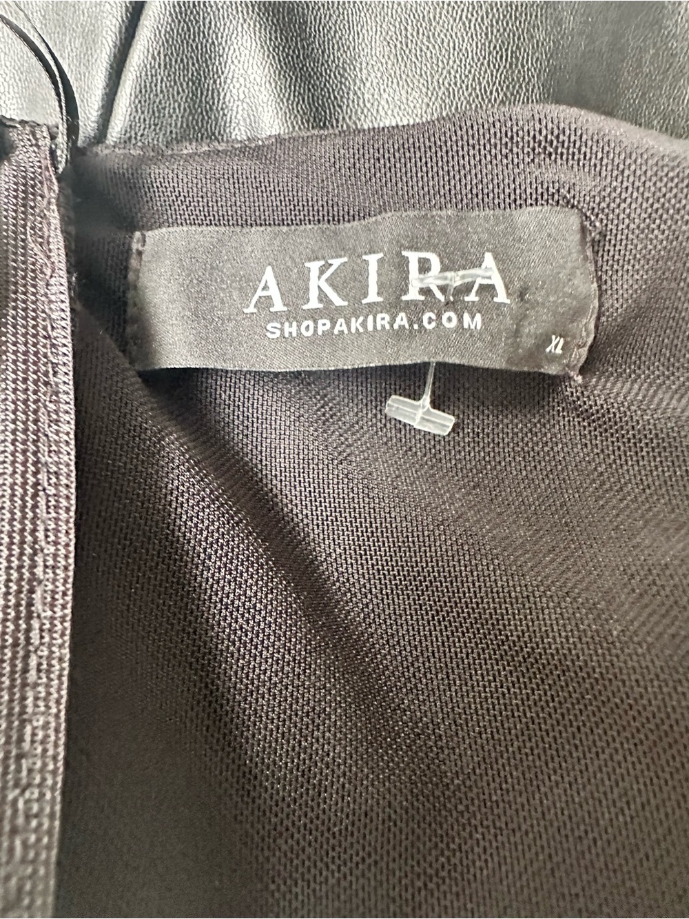 AKIRA GEMMA FLORAL DETAIL FAUX LEATHER ONE SHOULDER MINI DRESS ~XL - Picture 4 of 5